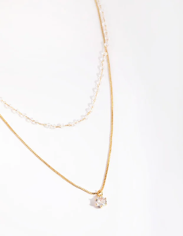 personalized gold necklace for women-Gold Plated Necklace with Clear Stones