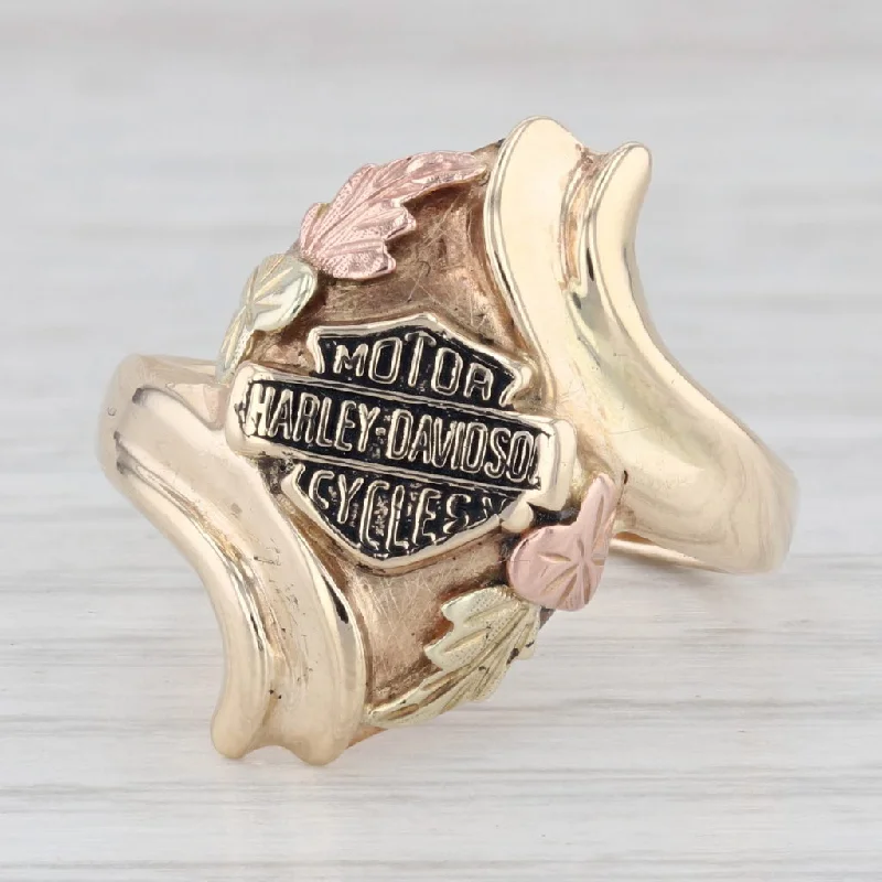 rose gold solitaire engagement rings for women-Harley Davidson Motorcycles Logo Signet Ring 10k Gold Stamper Black Hills