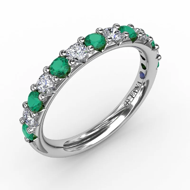 engagement ring with sapphires for women-Emerald and Diamond Shared Prong Anniversary Band