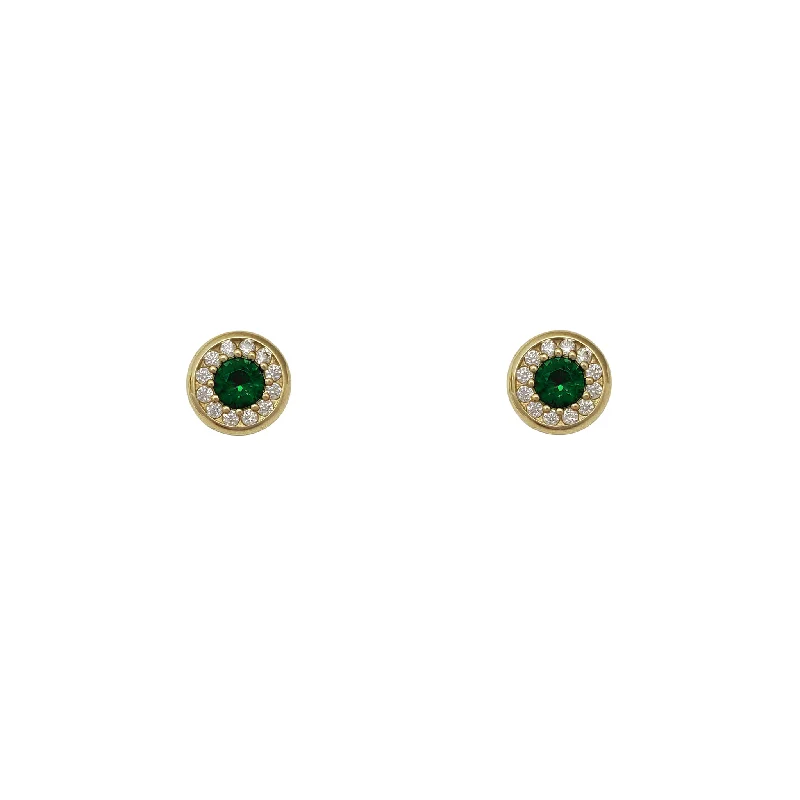 statement earrings for women-Zirconia Bezel Stud Earrings (14K)