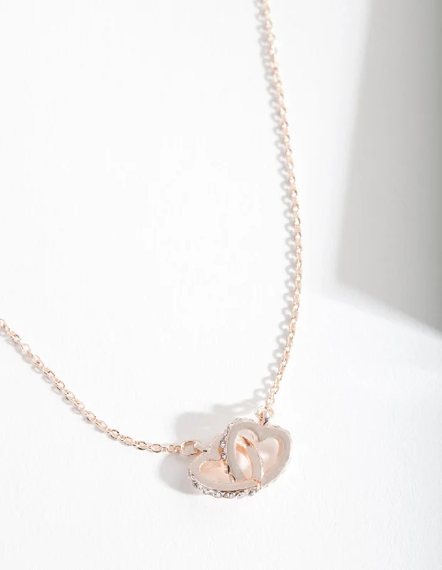 luxury necklace for women-Rose Gold Double Heart Necklace