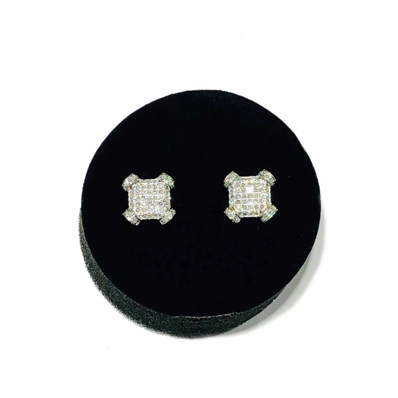 gemstone earrings for women-Square Diamond Stud Earring (14K)