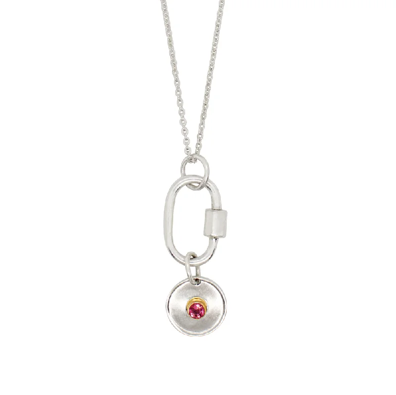 crystal necklace for women-October Birthstone Carabiner Necklace - Pink Tourmaline