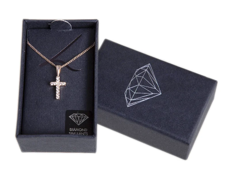 eternity necklace for women-Rose Gold Crystal Cross Pendant Necklace