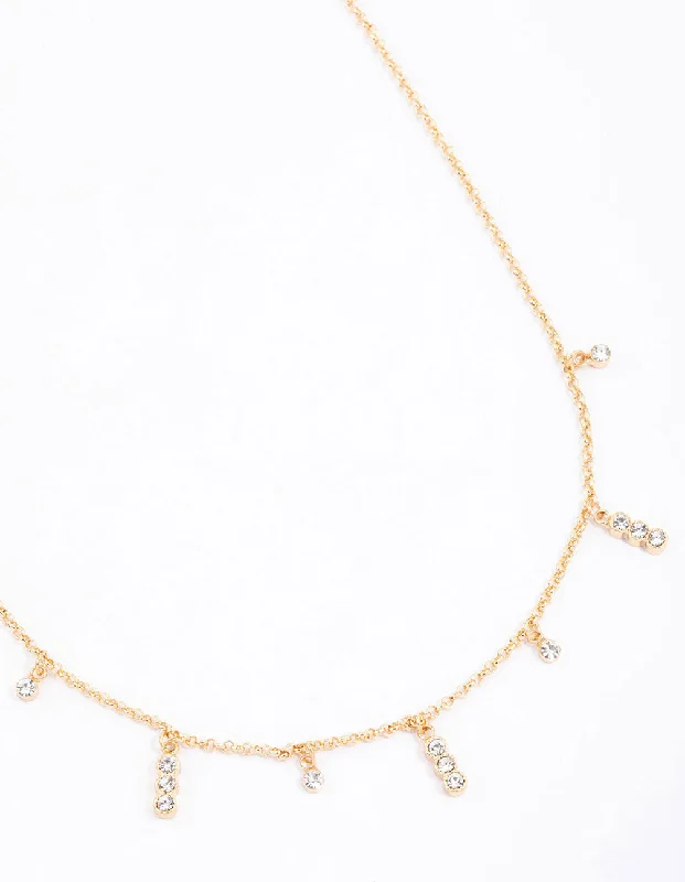 bold necklace for women-Gold Graduating Diamante Station Necklace