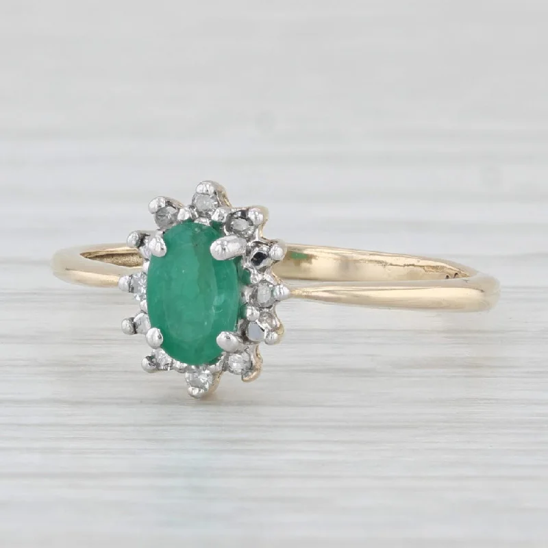 white gold engagement rings for women-0.50ct Oval Emerald Ring 10k Yellow Gold Size 7.25 Diamond Accents