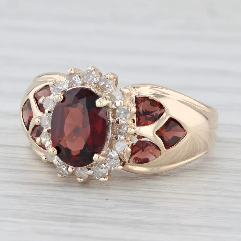 silver engagement rings for women-2.33ctw Garnet Diamond Halo Ring 14k Yellow Gold Size 6