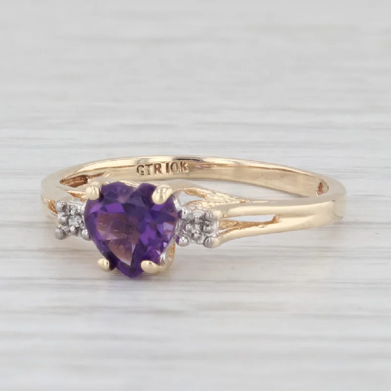 custom-made engagement rings for women-0.65ctw Amethyst Heart Ring 10K Yellow Gold Size 7 Diamond Accents