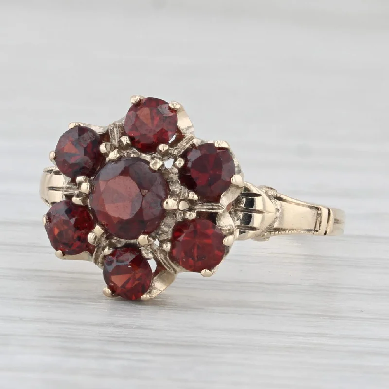 wedding and engagement rings for women-0.78ctw Garnet Flower Cluster Ring 10k Yellow Gold Size 7