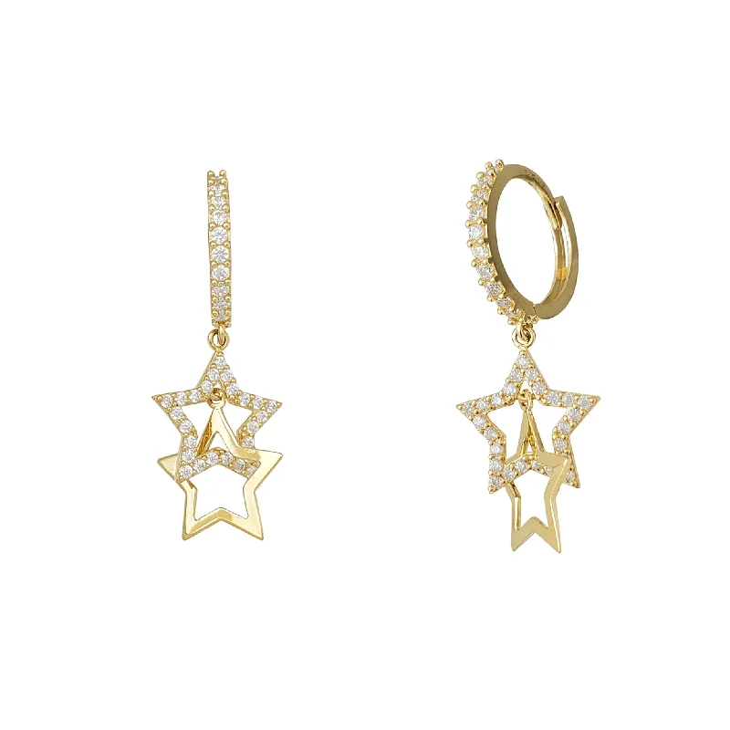 dangling gemstone earrings for women-Zirconia Dangling Stars Dangling Earrings (14K)