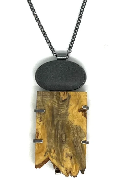 minimalist necklace for women-Rock and Buckeye Wood necklace