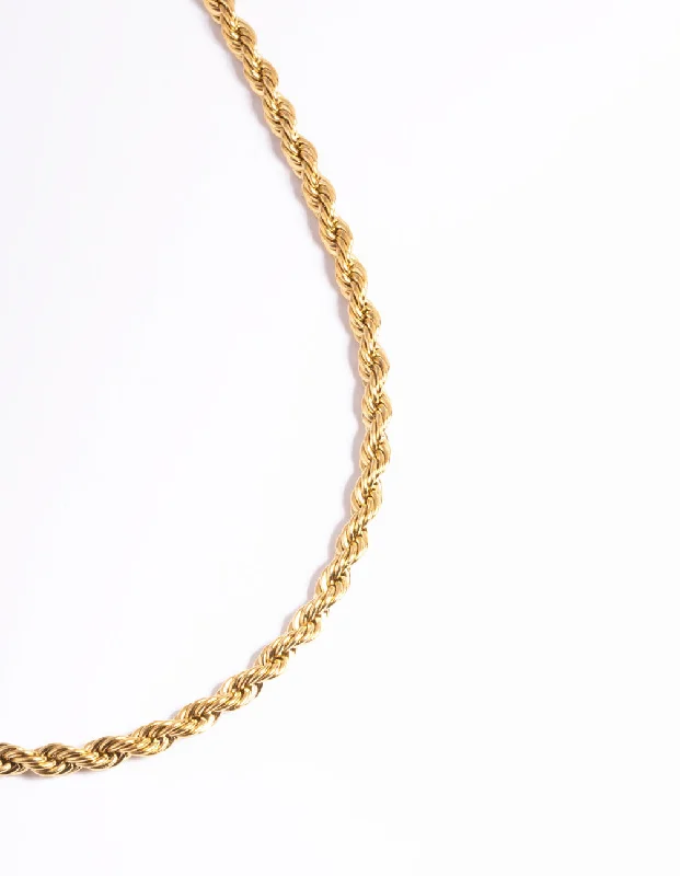 birthstone pendant necklace for women-Waterproof Gold Plated Stainless Steel Thick Twist Chain Necklace