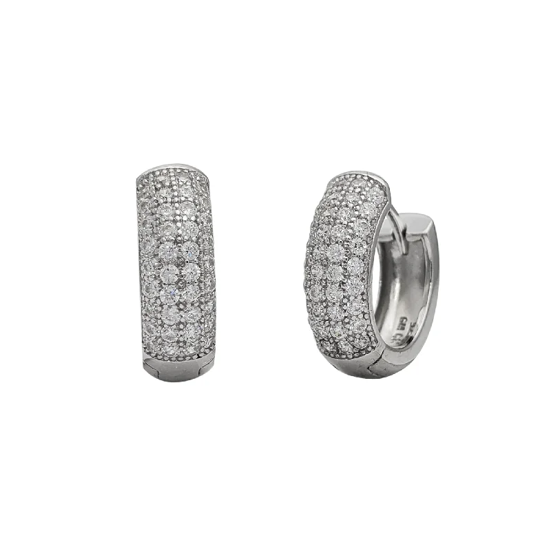 gemstone earrings for women-Zirconia 4-Rows Huggie Earrings (Silver)