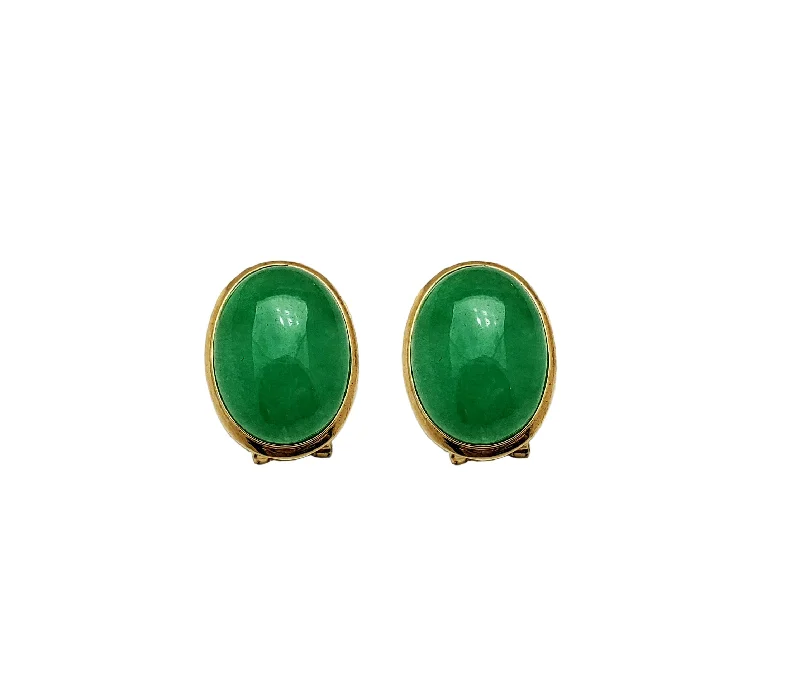 cute stud earrings for women-Oval Jade Omega Stud Earrings (14K)