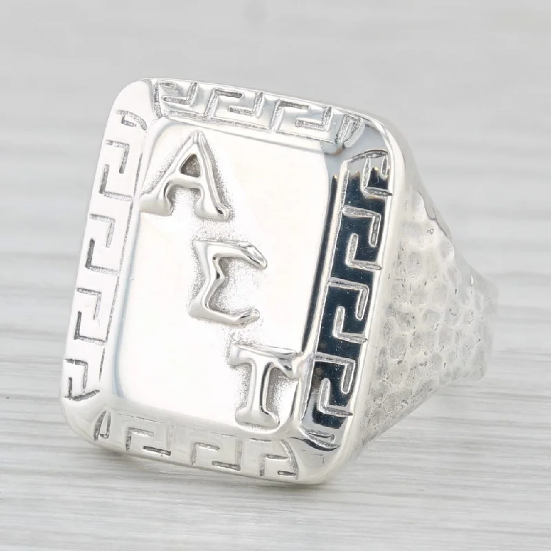 antique gold engagement rings for women-Alpha Sigma Tau Sorority Signet Ring Sterling Silver Size 8 Greek Key Pattern