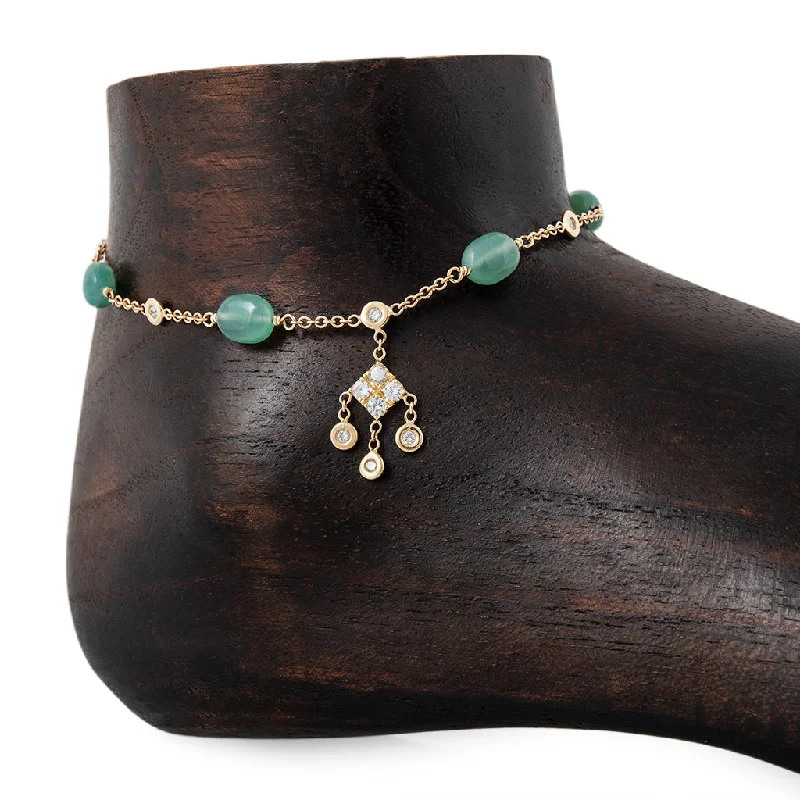 sterling silver bracelet for women-GREEN CALCITE BEAD DIAMOND KITE SHAKER ANKLET