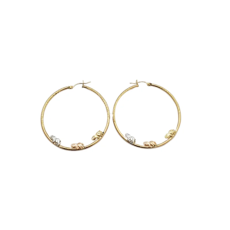 stud earrings for women-Tricolor Elephant Hoop Earrings (14K)