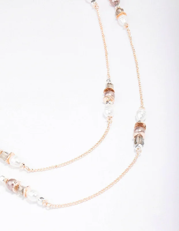 turquoise necklace for women-Rose Gold Beaded Layered Necklace