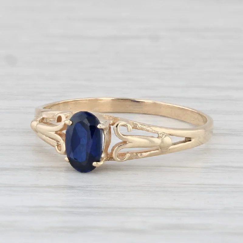 double band engagement rings for women-0.57ct Lab Created Oval Blue Sapphire Solitaire Ring 14k Yellow Gold Size 6.25