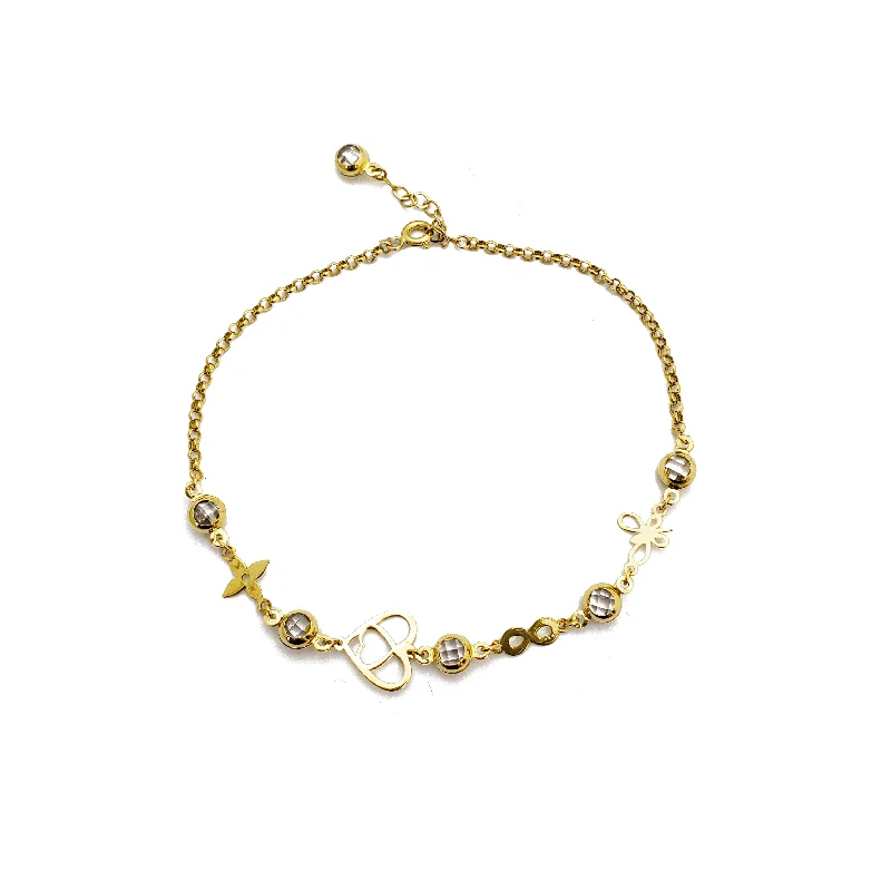 simple anklet for women-Zirconia Charms Rolo Link Anklet (14K)