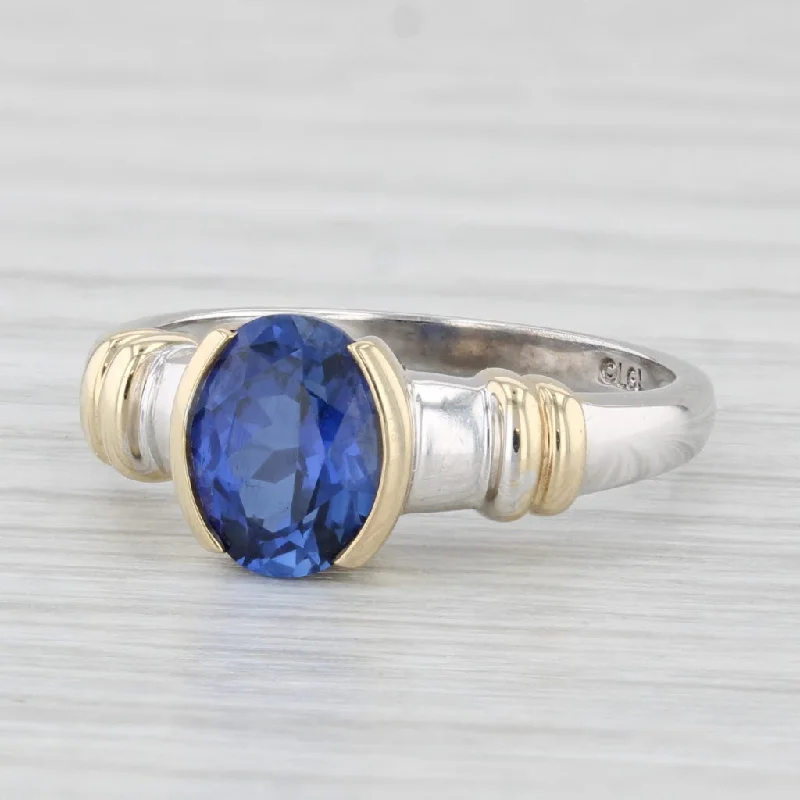 pear cut engagement rings for women-1.75ct Lab Created Blue Sapphire Ring 10k Gold Size 6.5 Oval Solitaire