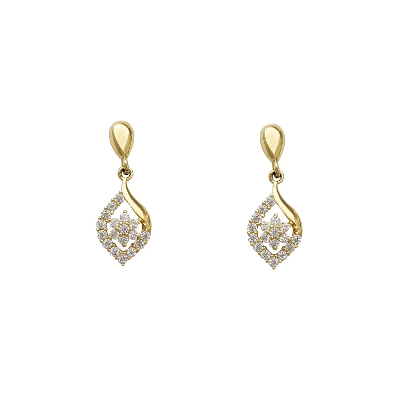 diamond hoop earrings for women-Zirconia Dangling Stud Earrings (14K)