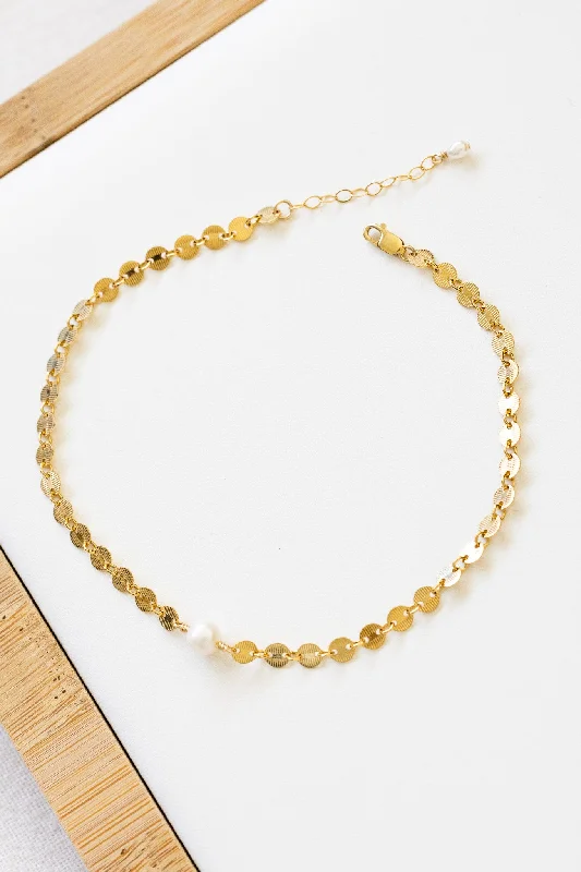 gold-plated anklet for women-Round Freshwater Pearl City Anklet