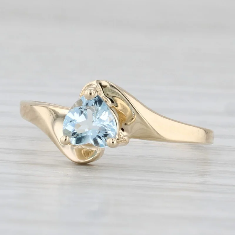 stylish engagement rings for women-0.38ct Aquamarine Heart Bypass Ring 10k Yellow Gold March Birthstone Size 6.5