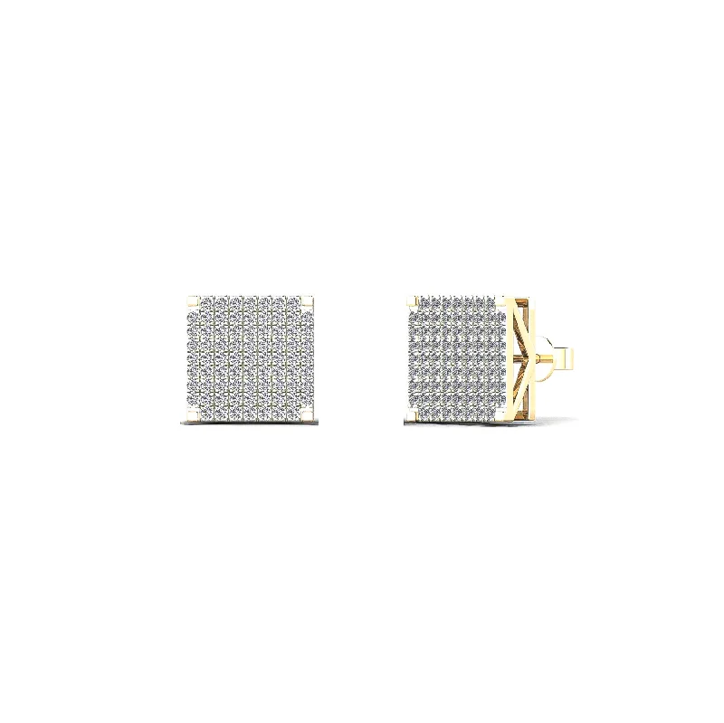 hoop earrings for women-Iced-Out Diamond Square Screw Earring (14K)