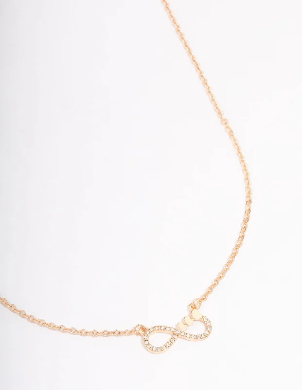 turquoise necklace for women-Gold Diamante Infinity Heart Short Necklace