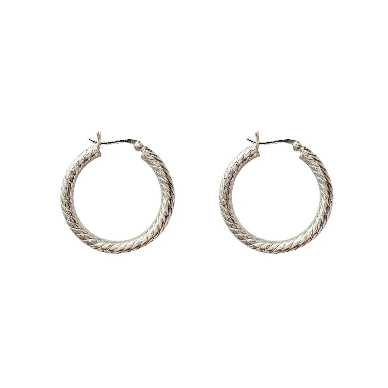 sterling silver chandelier earrings for women-Rope Hoop Earring (Silver)