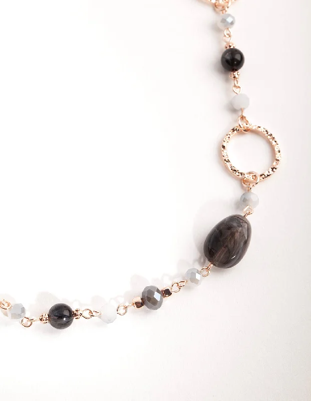 layered gold necklace for women-Rose Gold Crater Hoop & Bead Necklace