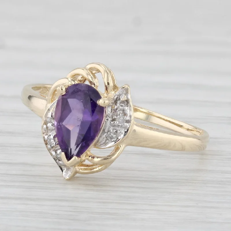 eternity engagement rings for women-0.74ctw Pear Amethyst Diamond Teardrop Ring 10k Yellow Gold Size 8.25