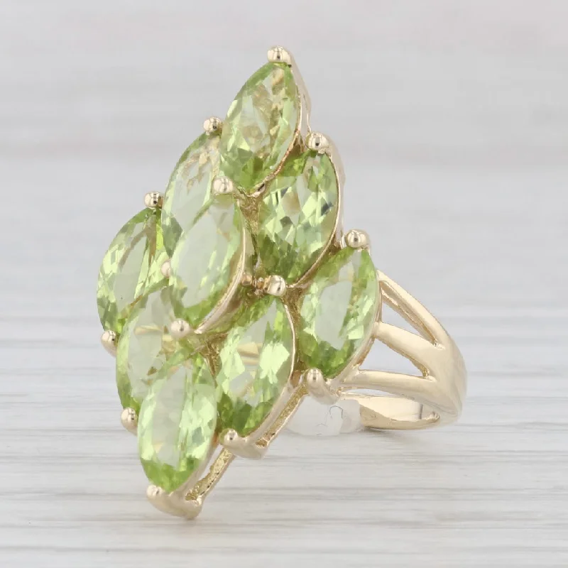 elegant diamond engagement rings for women-5.75ctw Green Peridot Cluster Cocktail Ring 10k Yellow Gold Size 6.25