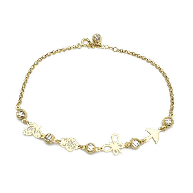 gold bracelet for women-Zirconia Charms Rolo Link Anklet (14K)