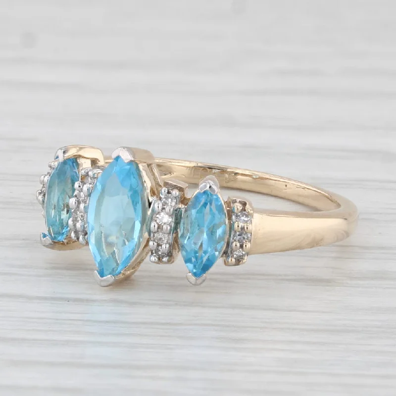 affordable diamond engagement rings for women-1.26ctw Blue Topaz Ring 10 Yellow Gold Marquise 3-Stone Size 6.75