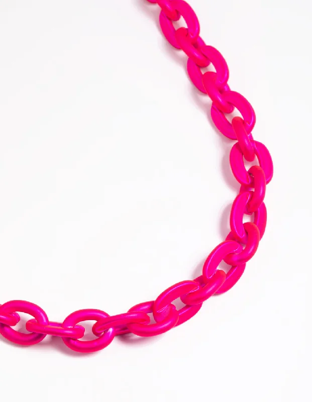 boho necklace for women-Matte Pink Chain Necklace