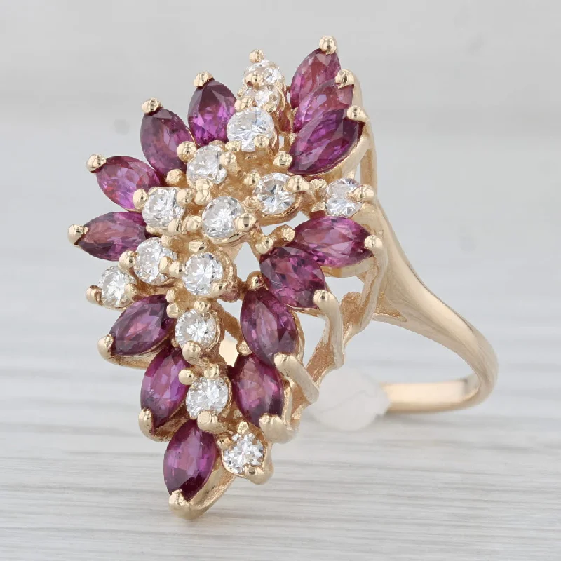 engagement rings with halo diamonds for women-4.32ctw Diamond Ruby Cluster Cocktail Ring 14k Yellow Gold Size 7.25