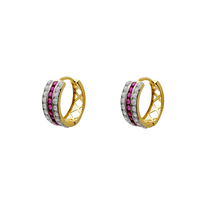 colorful earrings for women-Two-Tone Pave Huggie Earrings (14K)