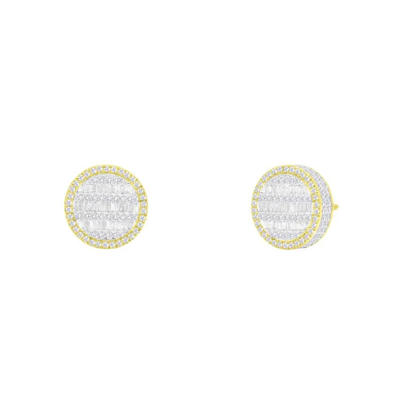 beautiful earrings for women-Two Tone Diamond Round & Baguette Earrings (14K)