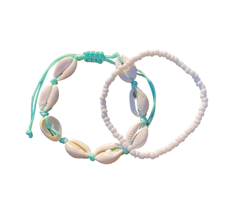 heart-shaped bracelet for women-Blue Oceanic Shell Anklet Duo