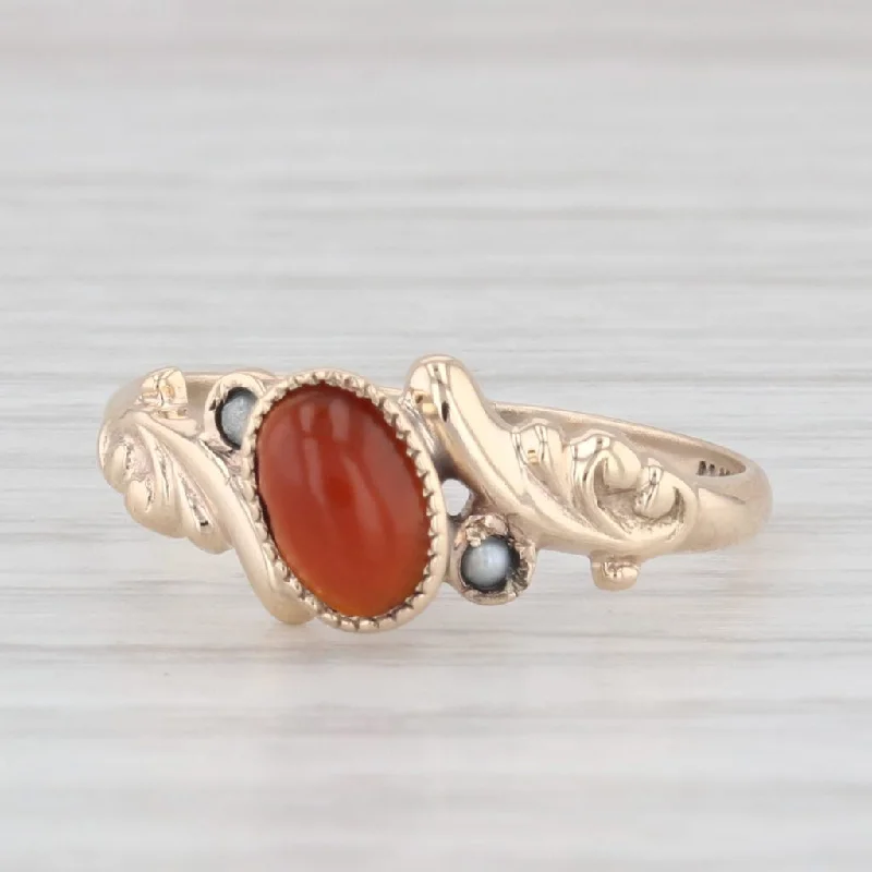 diamond engagement rings for women-Antique Oval Cabochon Red Carnelian Pearl 10k Yellow Gold Size 4.5 Ring