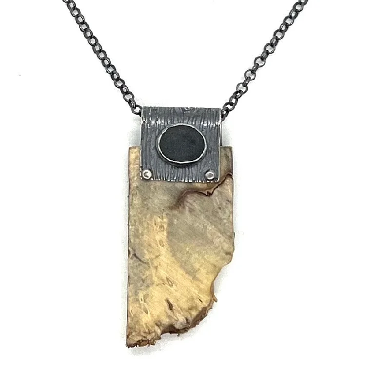 small pendant necklace for women-Rock Bail and Buckeye Wood necklace