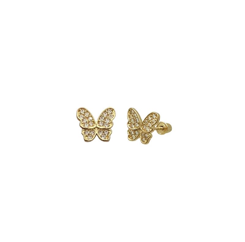 beautiful earrings for women-Zirconia Butterfly Stud Earring (14K)