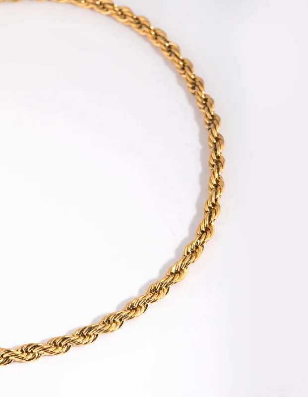 cute anklet for women-Waterproof Gold Plated Stainless Steel Twisted Chain Anklet