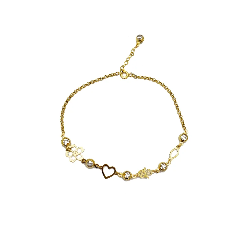 ethnic bracelet for women-Zirconia Charms Rolo Link Anklet (14K)