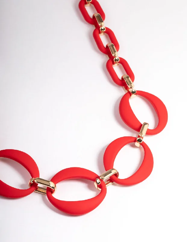 choker necklace for women-Red Mixed Oval Link Necklace