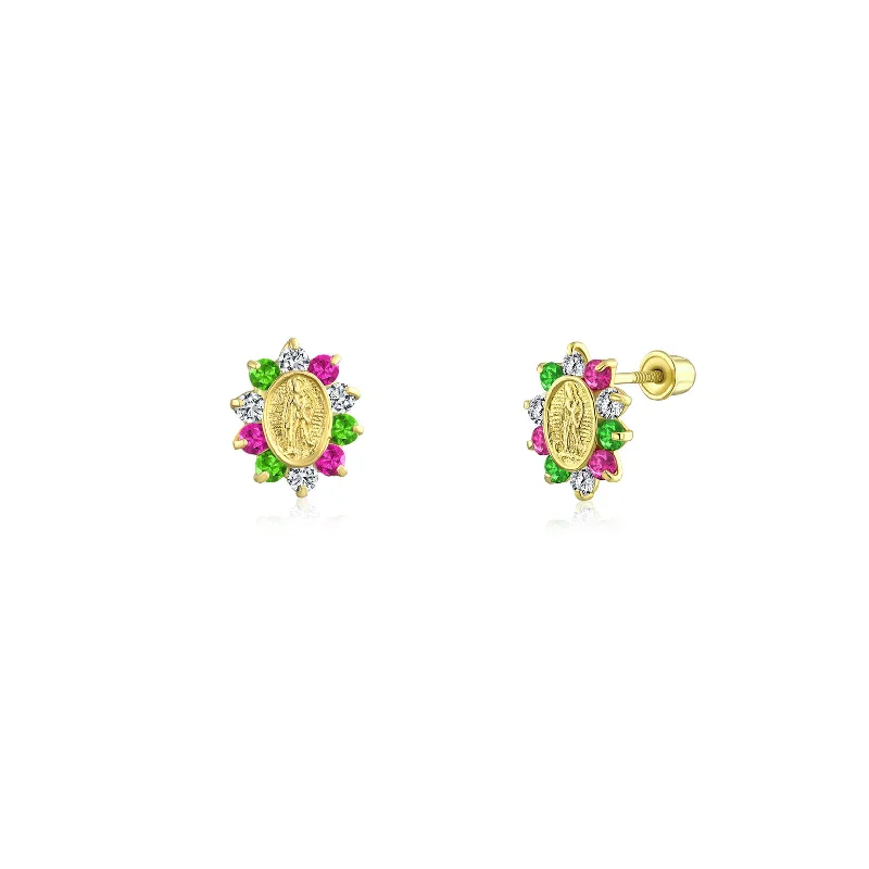 elegant earrings for women-Virgin Mary Stud Earrings (14K)