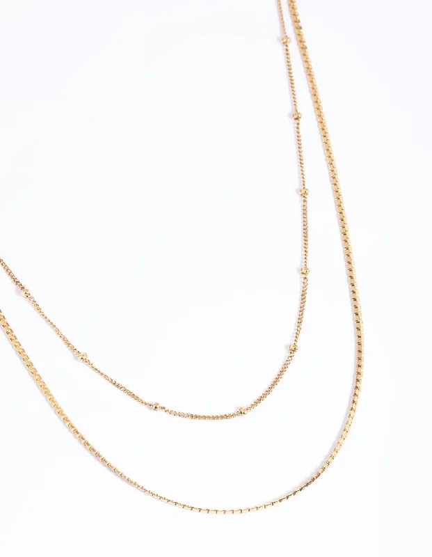 stylish necklace for women-Waterproof Gold Plated Stainless Steel Mixed Chain Layered Necklace