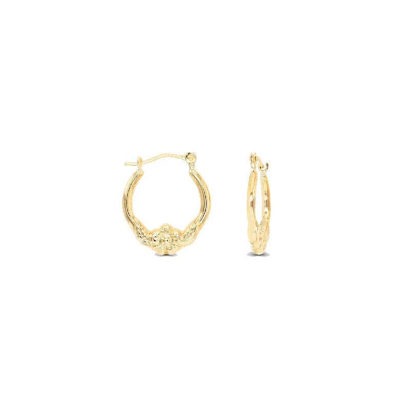 luxury earrings for women-Flowery Hoop Earrings (14K)